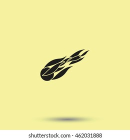 Fireball or comet flying. Comet fire falling with blazing fireball full of flames. Flat icon.