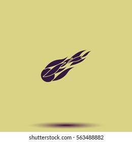 Fireball or comet flying. Comet fire falling with blazing fireball full of flames. Flat icon.