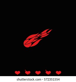 Fireball or comet flying. Comet fire falling with blazing fireball full of flames. Flat icon.