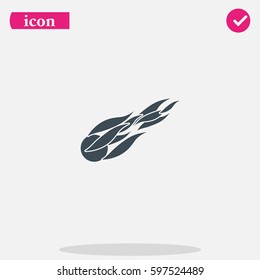 Fireball or comet flying. Comet fire falling with blazing fireball full of flames. Flat icon.