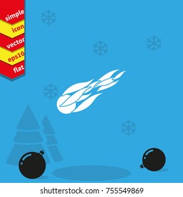 Fireball or comet flying. Comet fire falling with blazing fireball full of flames. Flat icon.