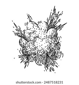 Feuerball-Explosionsbombe von Hand gezeichnet. Explosives Dynamit, zwergschwarz, Wolkenkrieg-Feuerball-Explosionsbombe Vektorgrafik Sketch. Isolierte schwarze Illustration