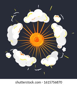 Fireball explosion of energy, isolated icon of abstract shape. Glowing bright plasma with smoke and clouds. Rounded form of eruption. Outburst for game design. Vector in flat style illustration