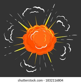 Fireball explosion isolated icon of abstract shape with fire and smoke. Dust and flames and fume in circle form. Flaming ball with heat and warmth. Burning sphere, pyrotechnics. Vector in flat style