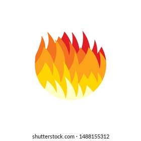 Fireball icon. Red and yellow tongues of flame, Flat Fire round logo template. Modern emblem idea. Concept design for business. Isolated vector illustration on blank background.