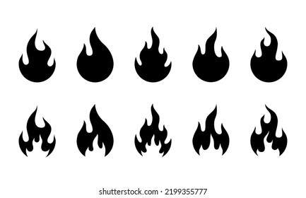 Fireball icon set concept silhouette black color isolated. Fire black icon. Flames icon.