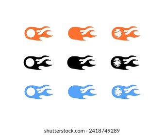 Fireball icon set. Flat and silhouette style. Vector icons
