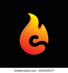 Fireball Logo With Letter C Sign