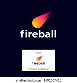 Fireball logo. Letters and icon. Bright meteor on a dark background. Internet, games, marketing, delivery icon. Business card.