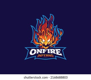 Diseño del logo de la mascota de la bola de fuego. Ilustración vectorial monstruo de bola de fuego. Ilustración de logotipo para mascota o símbolo e identidad, deportes de emblema o equipo de juegos de e-sports