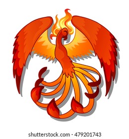 Firebird isolated on white background. Vector cartoon close-up illustration.