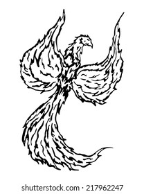 Firebird, mythical creature from russian tales, fantasy flowers, vector illustration