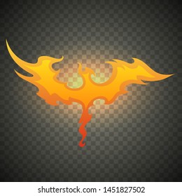 Firebird phoenix. Realistic fire flames isolated on transparent background. Special burning light effect with sparks for design and decoration.