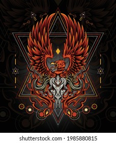 Firebird the phoenix with sacred geometry symbol