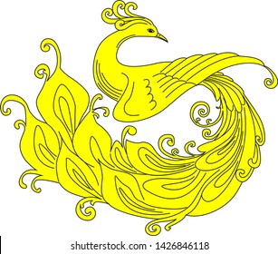 Firebird. Slavic fabulous beast.
 Hand drawn isolated vector illustration. Heraldry.