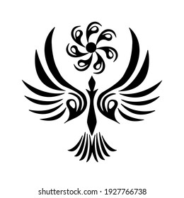 Firebird vector icon. Phoenix symbol, logo design element. Black mystical bird on white. Editable vector silhouette of a phoenix