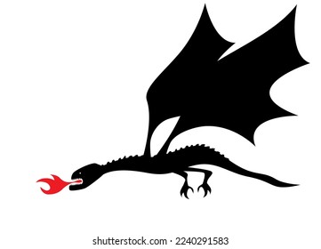 A fire-breathing black dragon. Vector image for prints, poster and illustrations.