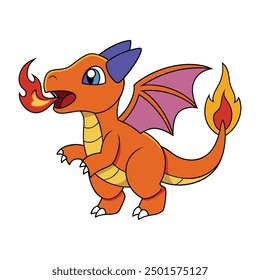 Fire-breathing dragon vector clipart with cartoon, line art design for print and digital use