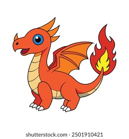 Fire-breathing dragon vector clipart with cartoon, line art design for print and digital use