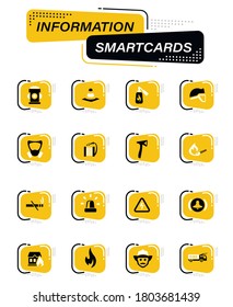 Fire-brigade color vector icons on information smart cards for user interface design