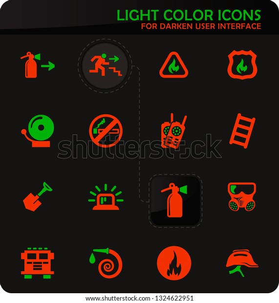 Fire-brigade easy color vector icons on darken\
background for user interface\
design