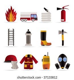 fire-brigade and fireman equipment icon - vector icon set