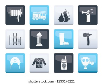 fire-brigade and fireman equipment icons over color background - vector icon set