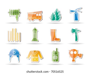 fire-brigade and fireman equipment objects - vector illustration