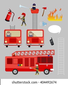 Fire-Brigade Team and Vehicles Illustrations and icons
