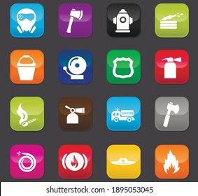 Fire-brigade vector icons for user interface design. Colored buttons on a dark background