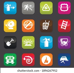 Fire-brigade vector icons for user interface design. Colored buttons on a dark background