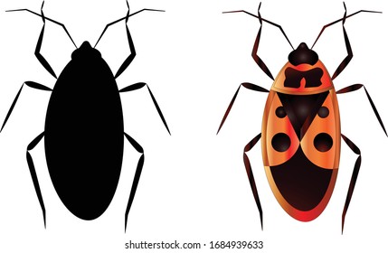 Firebug. Pyrrhocoris apterus. Thumbtack. Vector illustration