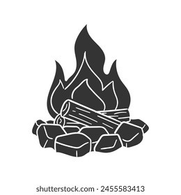 Firecamp Icon Silhouette Illustration. Adventure Vector Graphic Pictogram Symbol Clip Art. Doodle Sketch Black Sign.