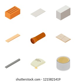 Fireclay icons set. Isometric set of 9 fireclay vector icons for web isolated on white background