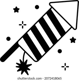 firecracker bottle rocket with fire flame Concept Vector Icon Design, Party Celebrations Symbol, Winter Holiday Season Sign, New Year and Christmas Stock Illustration
