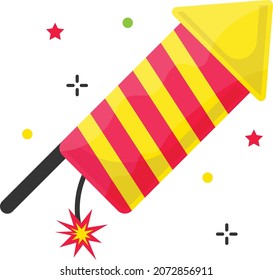 firecracker bottle rocket with fire flame Concept Vector Color Icon Design, Party Celebrations Symbol, Winter Holiday Season Sign, New Year and Christmas Stock Illustration