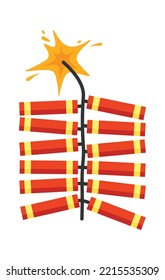 Firecracker with burning wick Party Celebration Element. Vector illustration