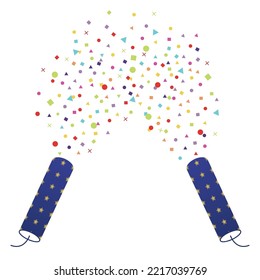 firecracker confetti set paper birthday. cute party popper illustration set. confetti, explosion, firecracker, celebration. Vector drawing. Hand drawn style.