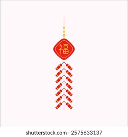 Firecracker decoration for chinese new year celebration with character福 (fú) meaning is fortune or good luck. Eps 10