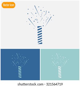 Firecracker with fireworks popping vector icon.
