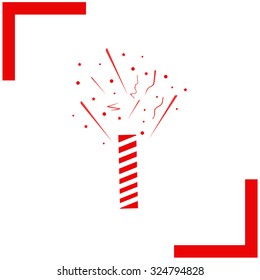 Firecracker with fireworks popping vector icon.