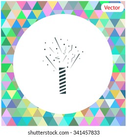 Firecracker with fireworks popping vector icon.