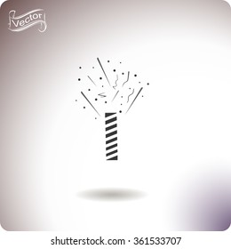 Firecracker with fireworks popping vector icon.