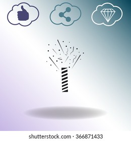 Firecracker with fireworks popping vector icon.
