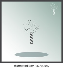 Firecracker with fireworks popping vector icon.