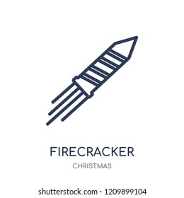 Firecracker icon. Firecracker linear symbol design from Christmas collection. Simple outline element vector illustration on white background.