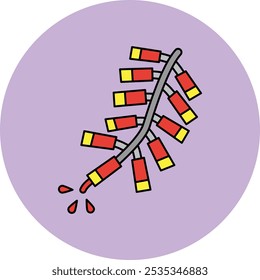 Firecracker Icon, das Feiern, Freude und kulturelle Festlichkeit repräsentiert, perfekt für Highlight-Festivals, Neujahrsfeiern und lebendige Veranstaltungen mit einem dynamischen und explosiven Design.