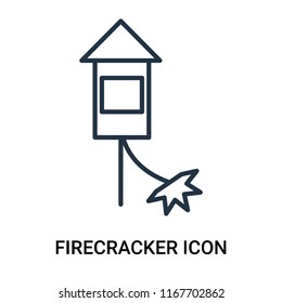 Firecracker icon vector isolated on white background, Firecracker transparent sign , outline linear symbol or thin lined pictogram