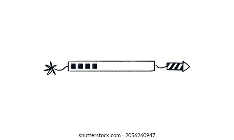 Firecracker loading bar. Doodle download bar filled with square indicators. The holiday of progress is coming soon. Vector Hand-drawn sketch isolated on white background.