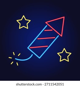 Firecracker neon icon with editable stroke and spark explosion. Minimal festive pictogram for Christmas, New Year, party invitations, web, apps and celebration designs.
